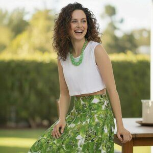 INC International Concepts Green Floral A-Line Skirt Size 8